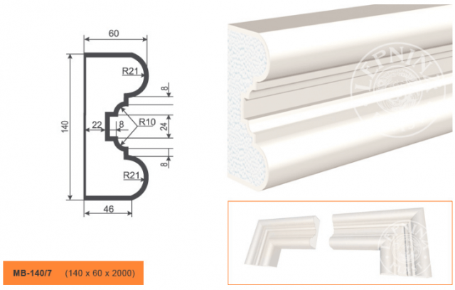 Молдинг из пенополистирола Lepninaplast МВ-140/7