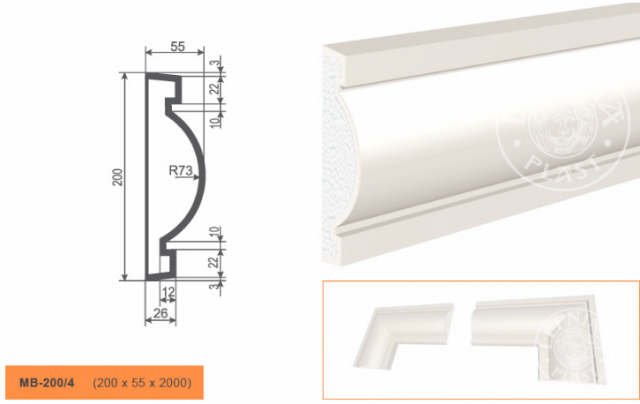 Молдинг из пенополистирола Lepninaplast МВ-200/4
